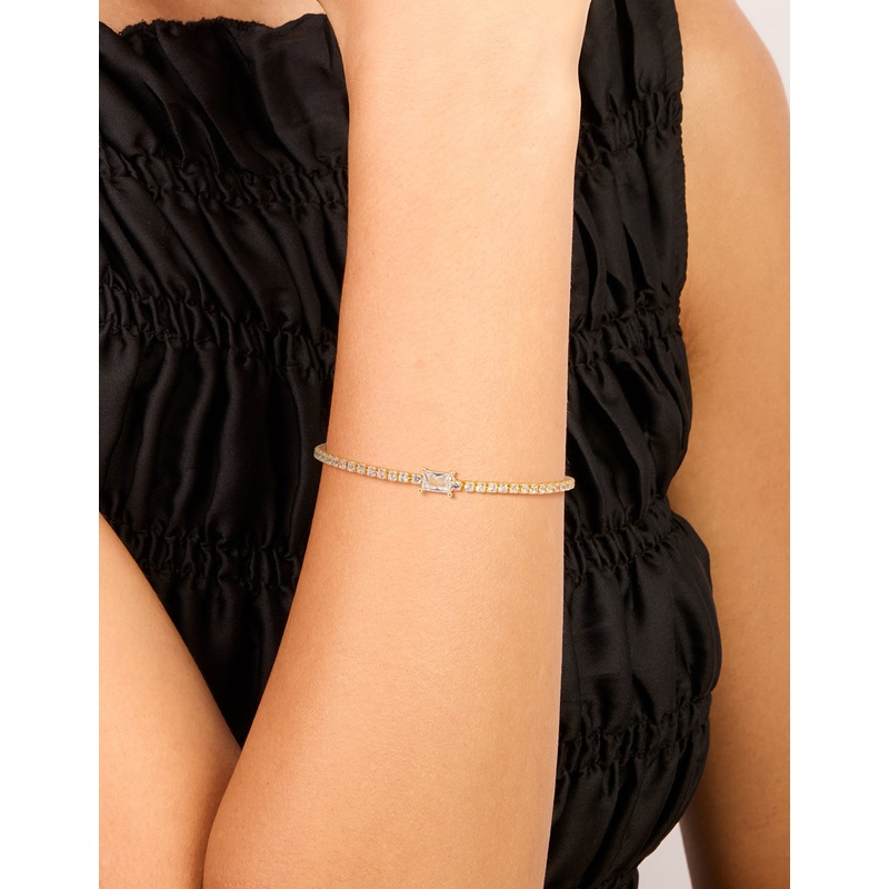 Gold Plated Cubic Zirconia Baguette Toggle Bracelet