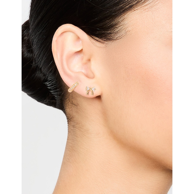 Gold Plated Cubic Zirconia Bow Studs & Hoop Earrings Pack