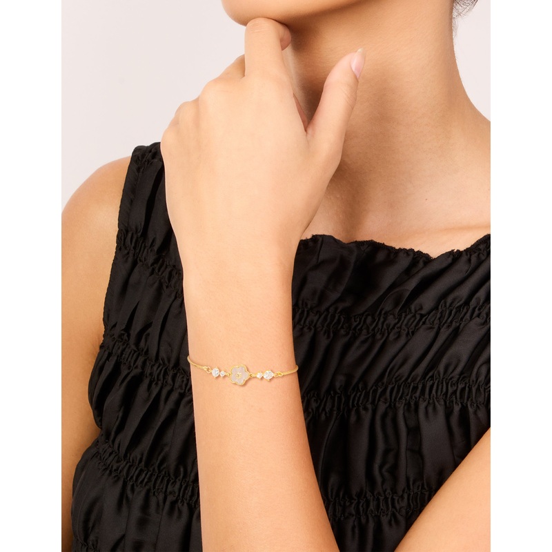 Gold Plated Cubic Zirconia Flower Inlay Toggle Bracelet