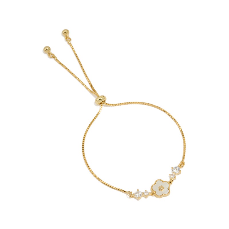 Gold Plated Cubic Zirconia Flower Inlay Toggle Bracelet