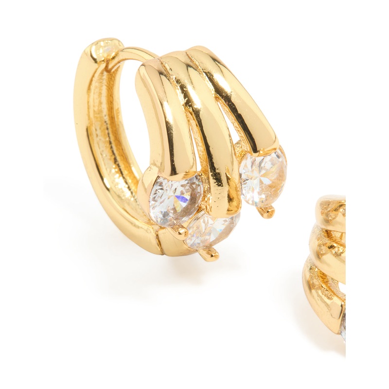Gold Plated Cubic Zirconia Trio Graduating Huggie Earrings
