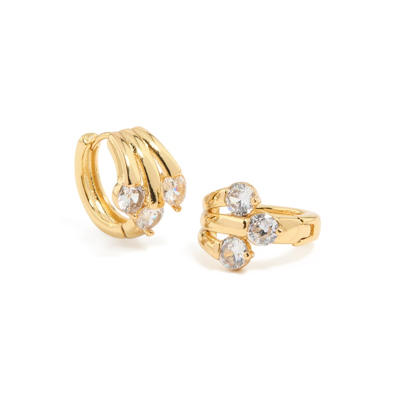 Gold Plated Cubic Zirconia Trio Graduating Huggie Earrings