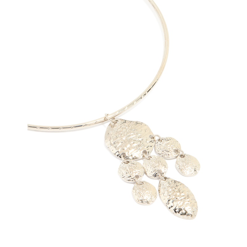 Silver Organic Circle Pendant Torque Necklace