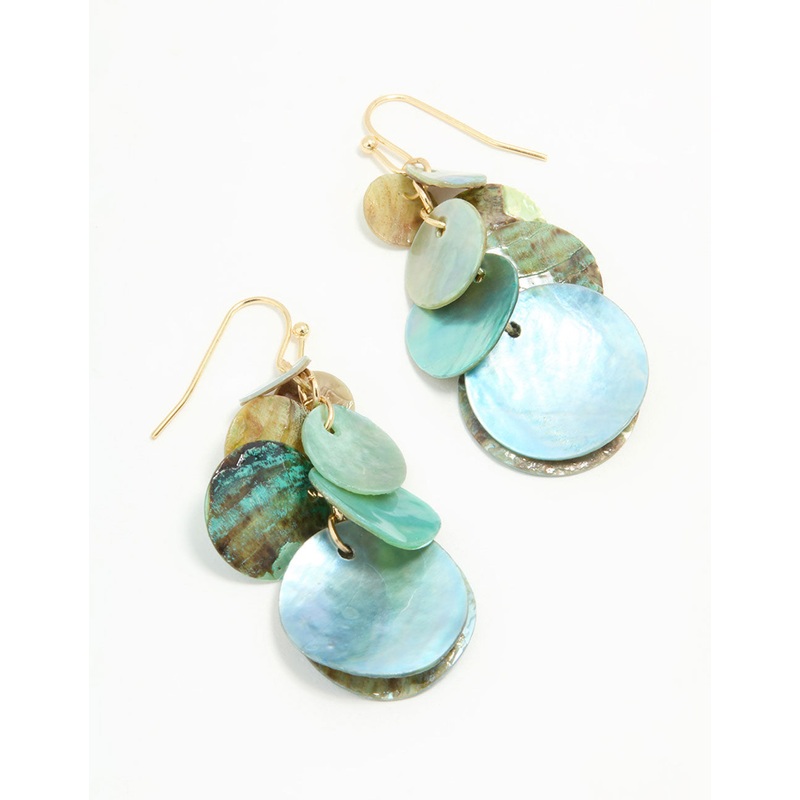 Blue Genuine Shell Layered Disc Drop Earrings