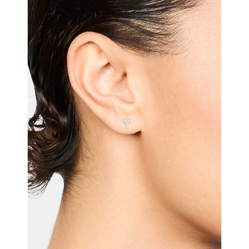 Cubic Zirconia Cross Sterling Silver Stud Earrings