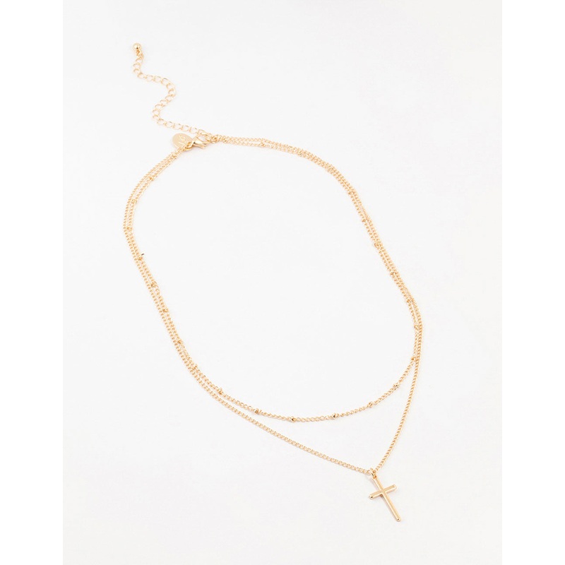 Gold Ball Chain & Cross Layered Necklace