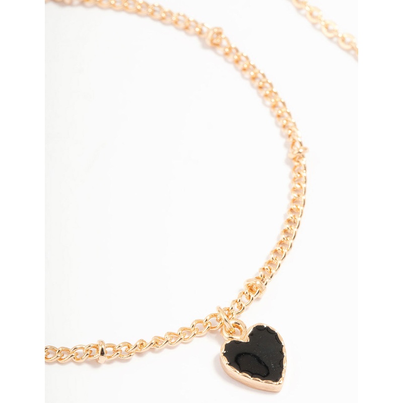 Gold Black Heart Charm Stone Bracelets 2-Pack