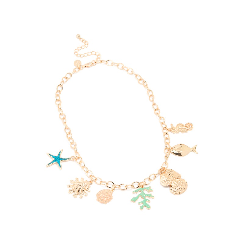 Gold Mixed Ocean Charm Necklace