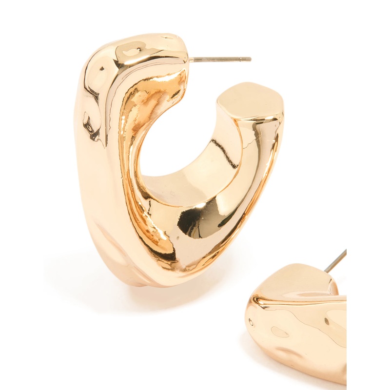 Gold Molten Triangle Hoop Earrings