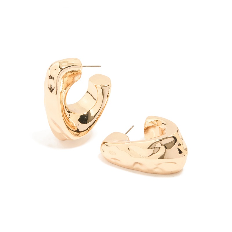 Gold Molten Triangle Hoop Earrings