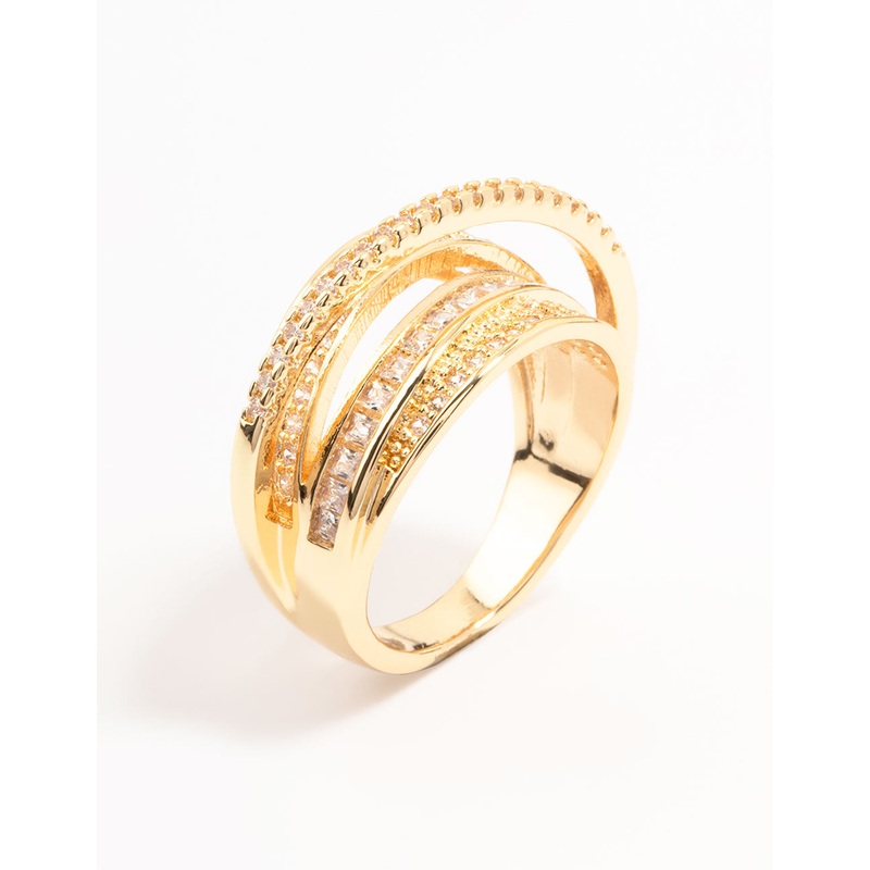 Gold Plated Layered Wrapped Cubic Zirconia Band Ring