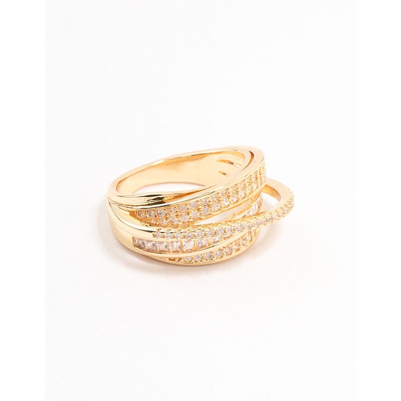 Gold Plated Layered Wrapped Cubic Zirconia Band Ring