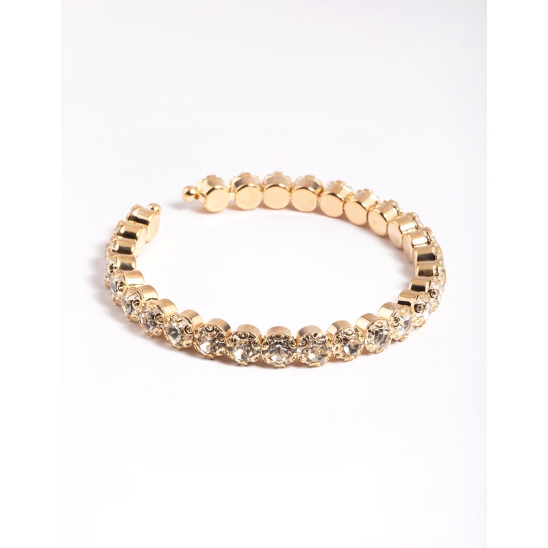 Gold Round Diamante Open Wrist Cuff