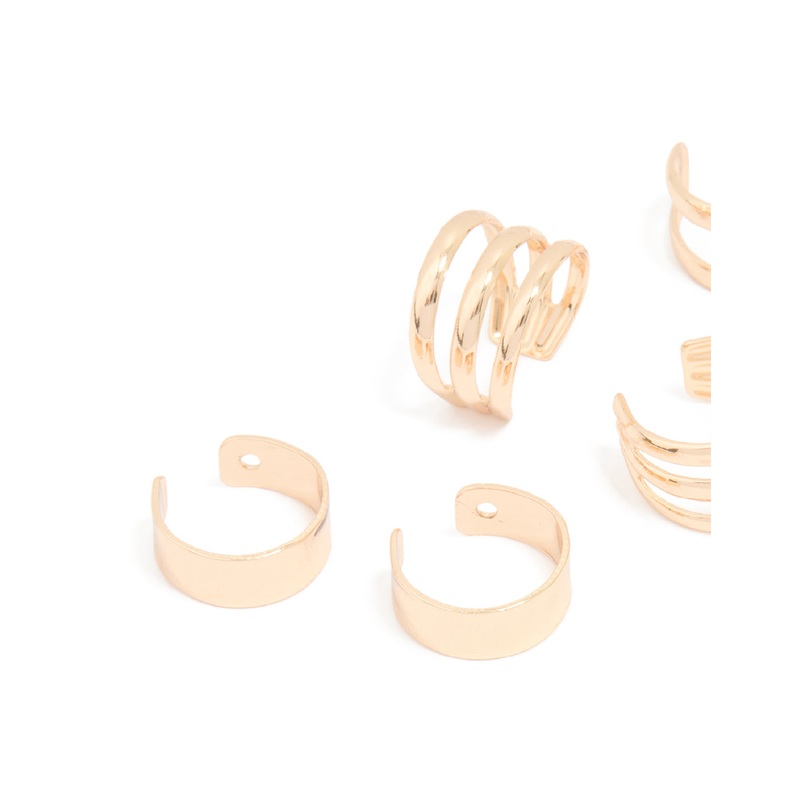 Gold Stacked Ear Cuffs 6-Pack