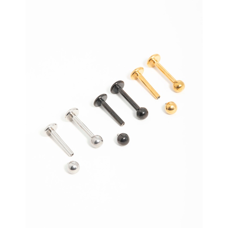 Mixed Finish Surgical Steel Small Ball Flat Back Studs 3-Pack