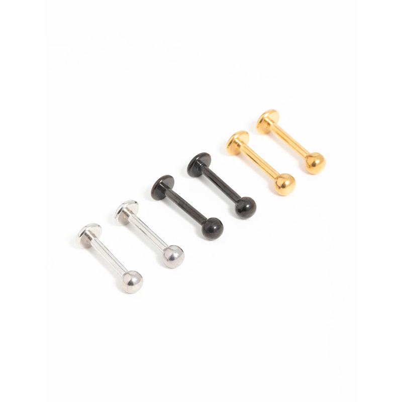 Mixed Finish Surgical Steel Small Ball Flat Back Studs 3-Pack