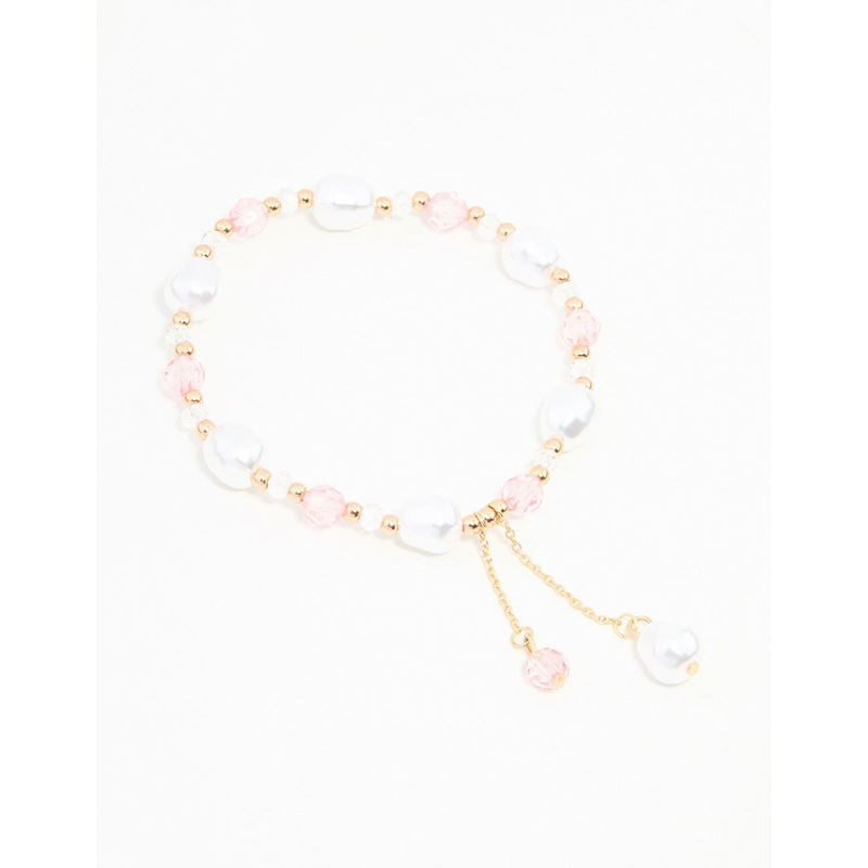 Pink & Gold Beads & Pearls Stretch Bracelet