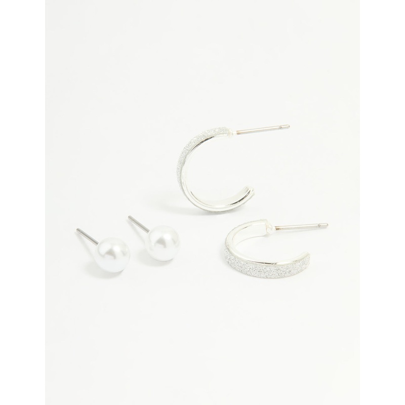 Silver Glitter Paper & Pearl Stud Earrings 2-Pack