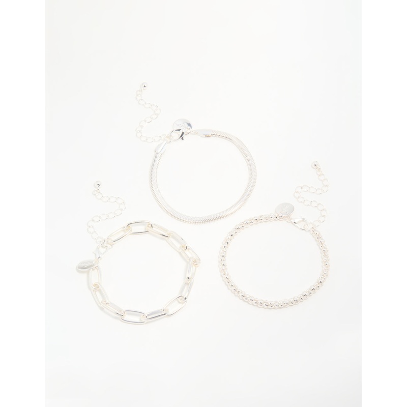 Silver Mixed Chains Bracelet 3-Pack