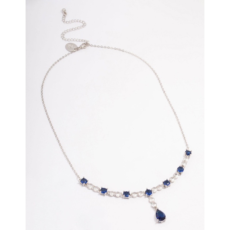 Silver Sapphire Stone Drop Necklace