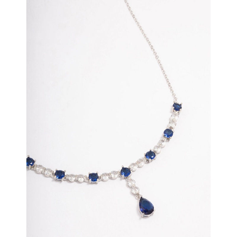 Silver Sapphire Stone Drop Necklace