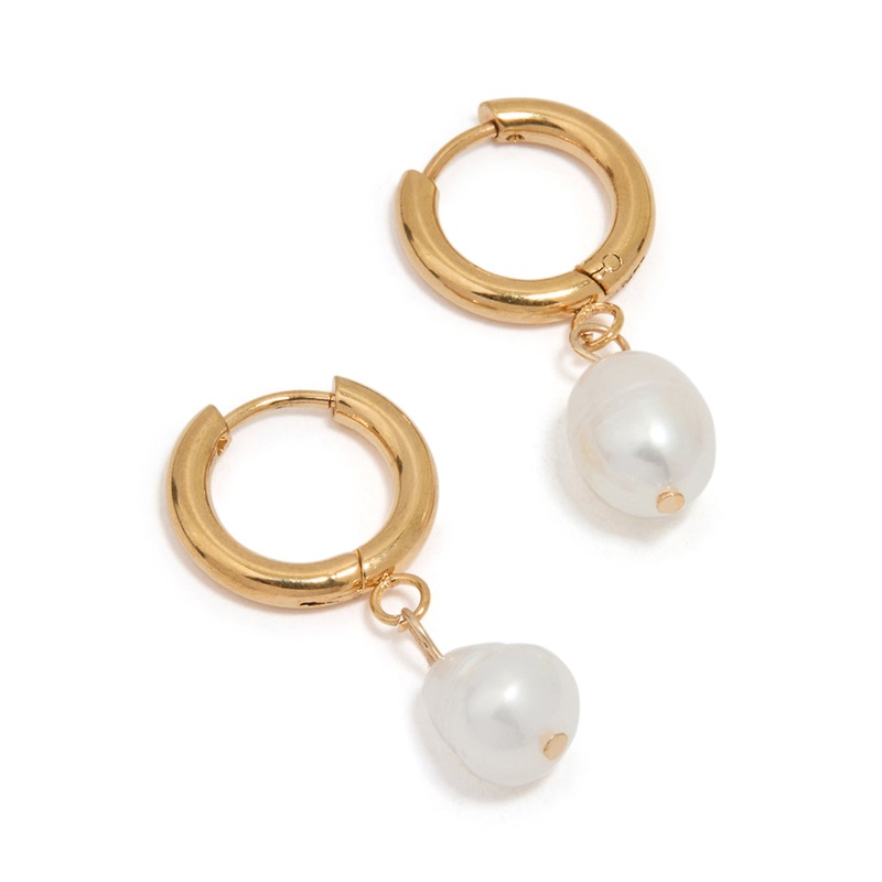 Waterproof Gold Plated Stainless Steel Freshwater Pearl Drop Huggie Earrings