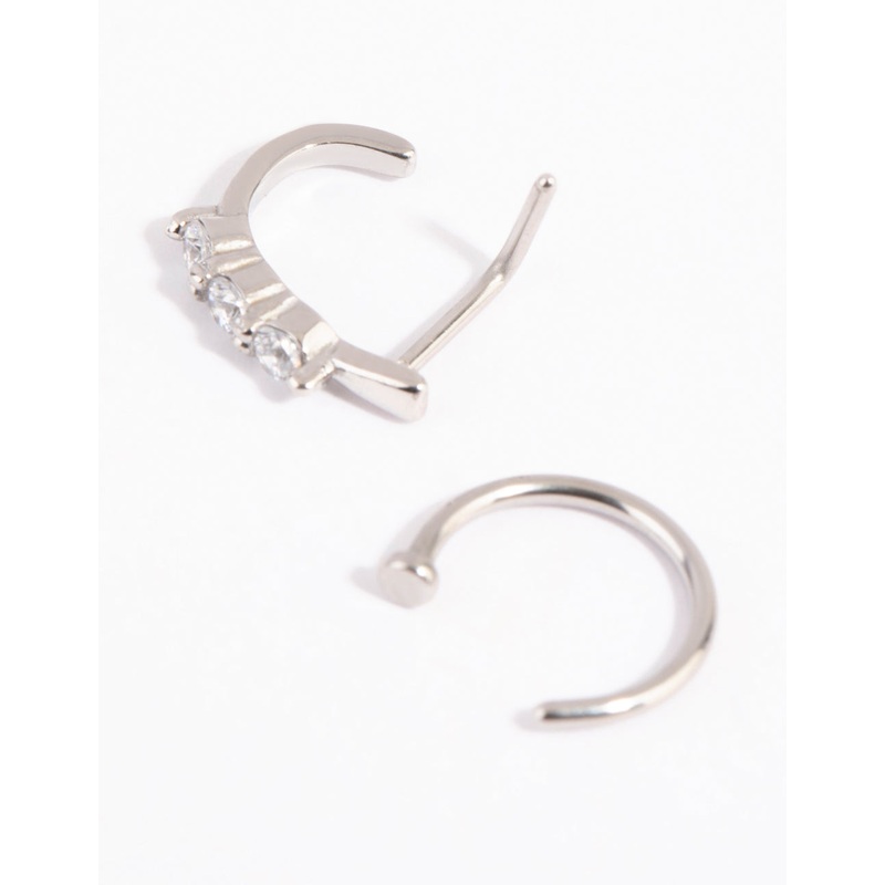 Diamante & Plain Nose Ring Pack