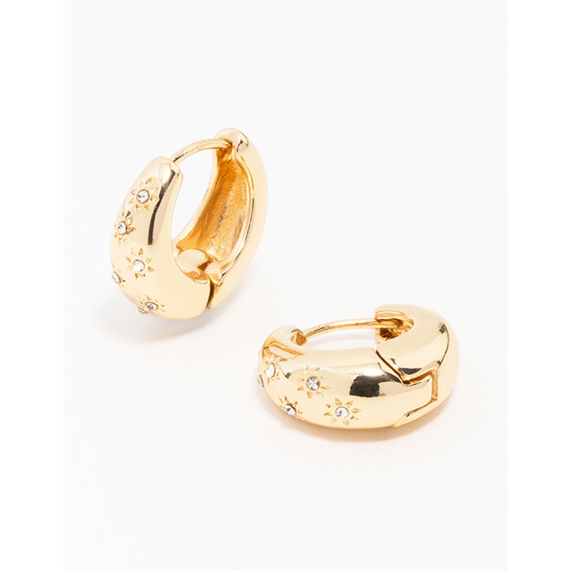Gold Diamante Tear Drop Clicker Huggie Earrings