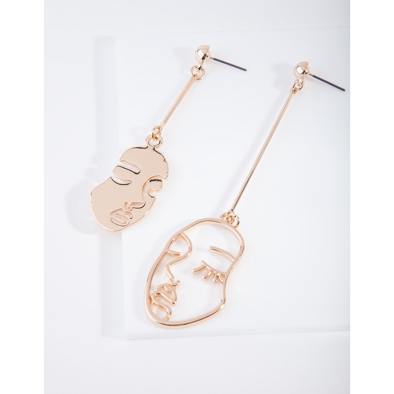 Gold Mismatched Face Earrings
