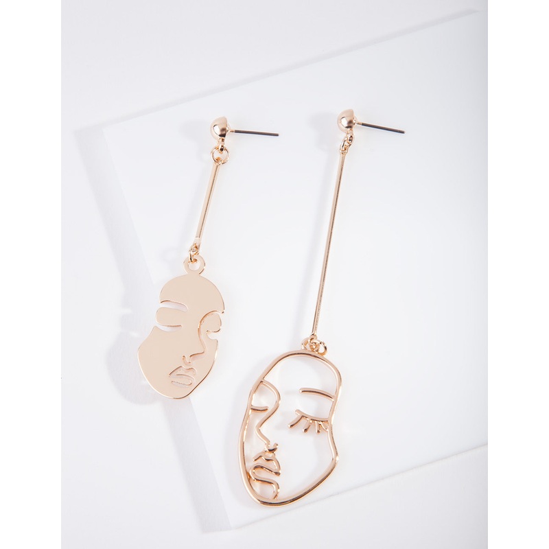 Gold Mismatched Face Earrings