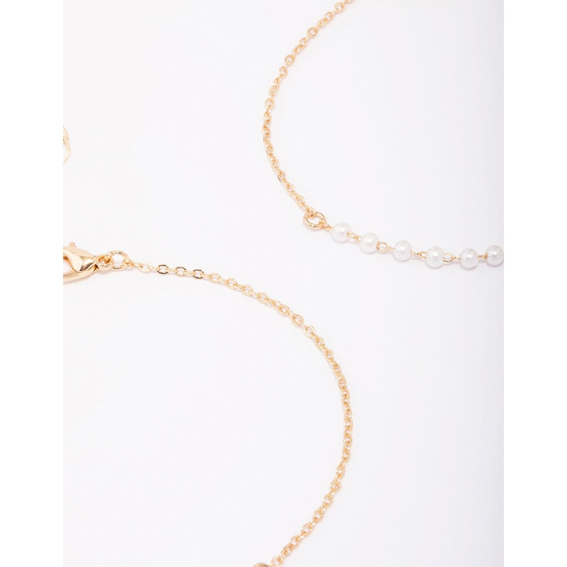 Gold Pearl Station Diamante Bracelet Pack