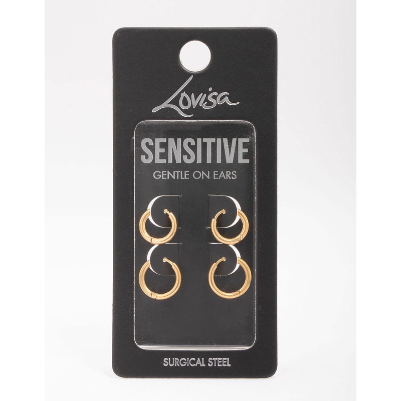 Gold Plated Surgical Steel Classic Hoop Earring 2-Pack