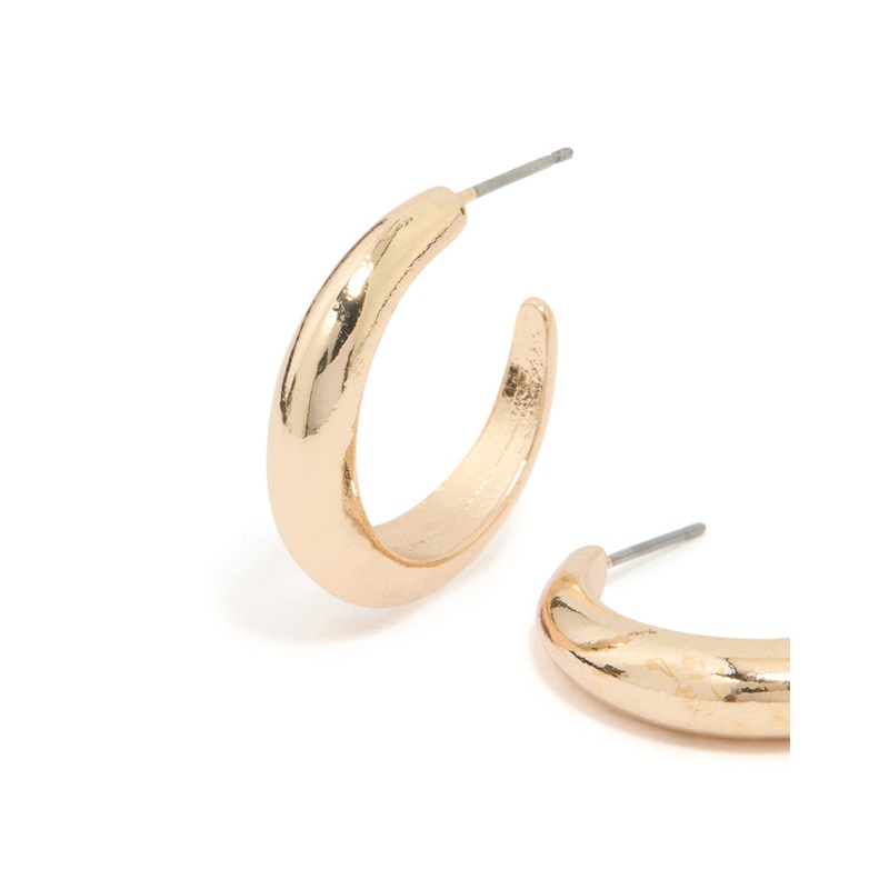Gold Rounded Hollow Huggie Earrings