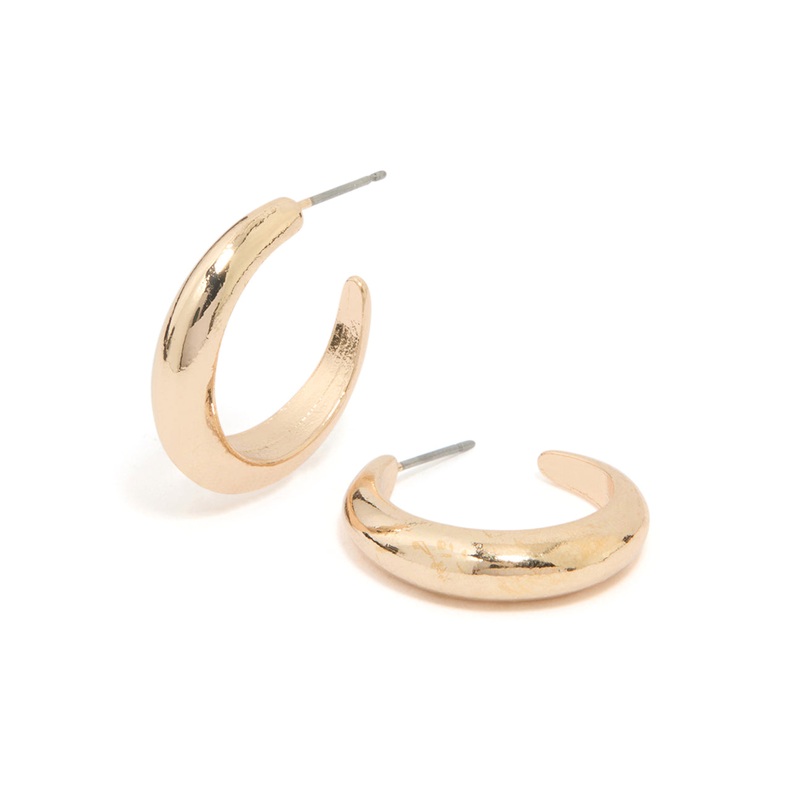 Gold Rounded Hollow Huggie Earrings