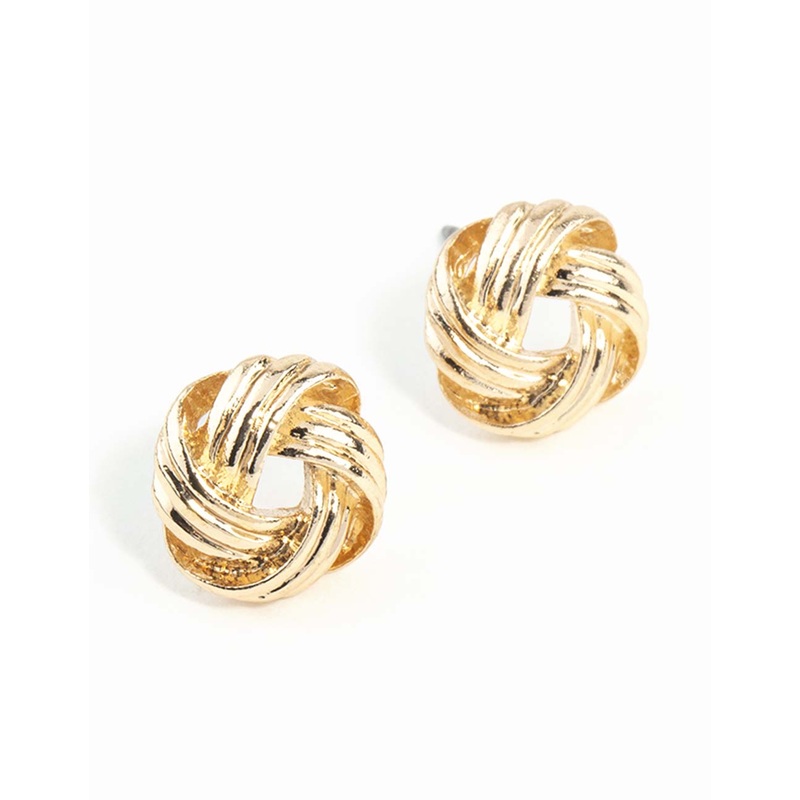 Gold Textured Knot Stud Earrings
