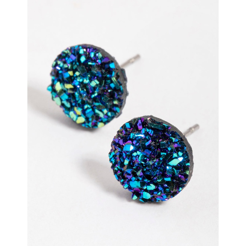 Navy Crackle Texture Stud Earrings