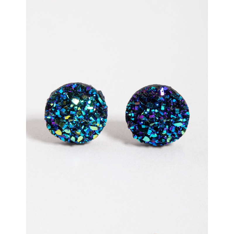 Navy Crackle Texture Stud Earrings