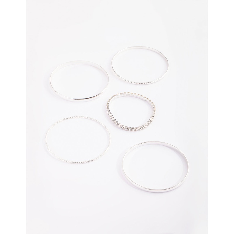 Silver Diamante Bangle 5-Pack