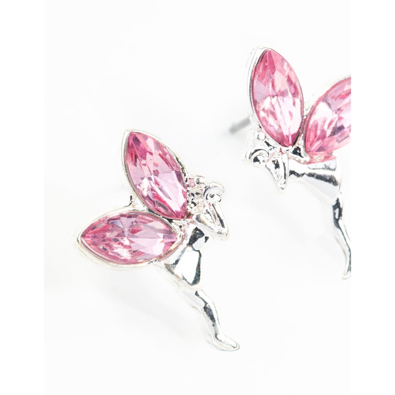 Silver Metal Fairy Stud Earrings