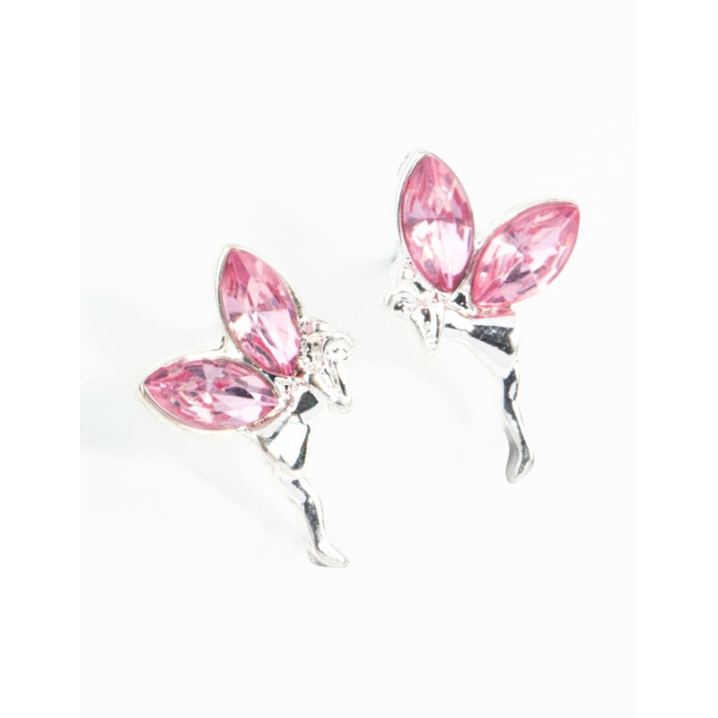 Silver Metal Fairy Stud Earrings