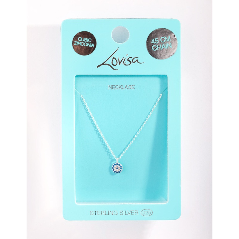 Sterling Silver Evil Eye Disc Necklace