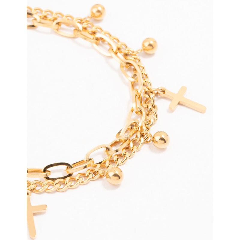 Waterproof Gold Plated Stainless Steel Cross Charm Bracelet