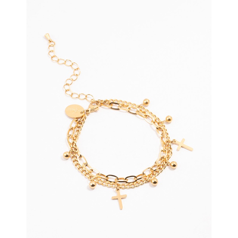 Waterproof Gold Plated Stainless Steel Cross Charm Bracelet
