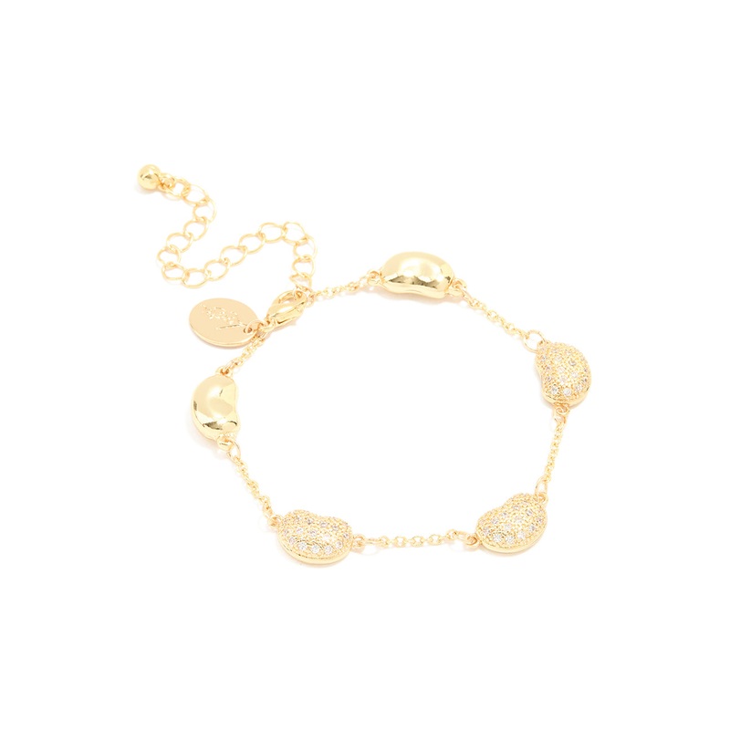Gold Plated Brass Cubic Zirconia Pebble Charm Bracelet