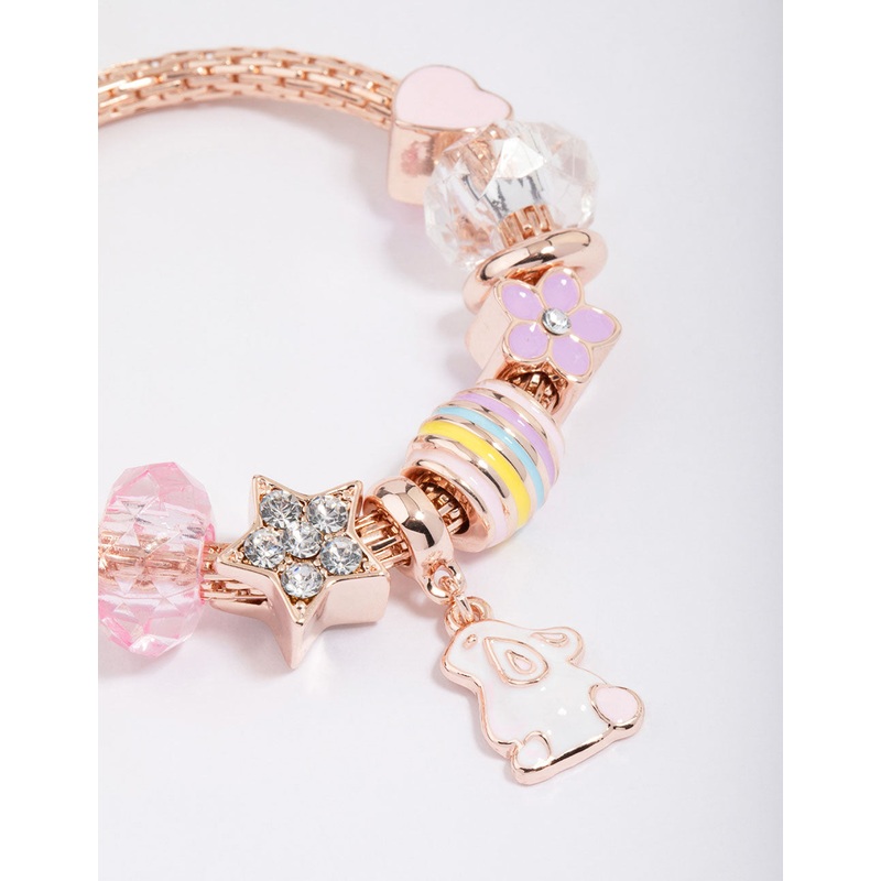 Kids Rose Gold Bunny Charm Stretch Bracelet