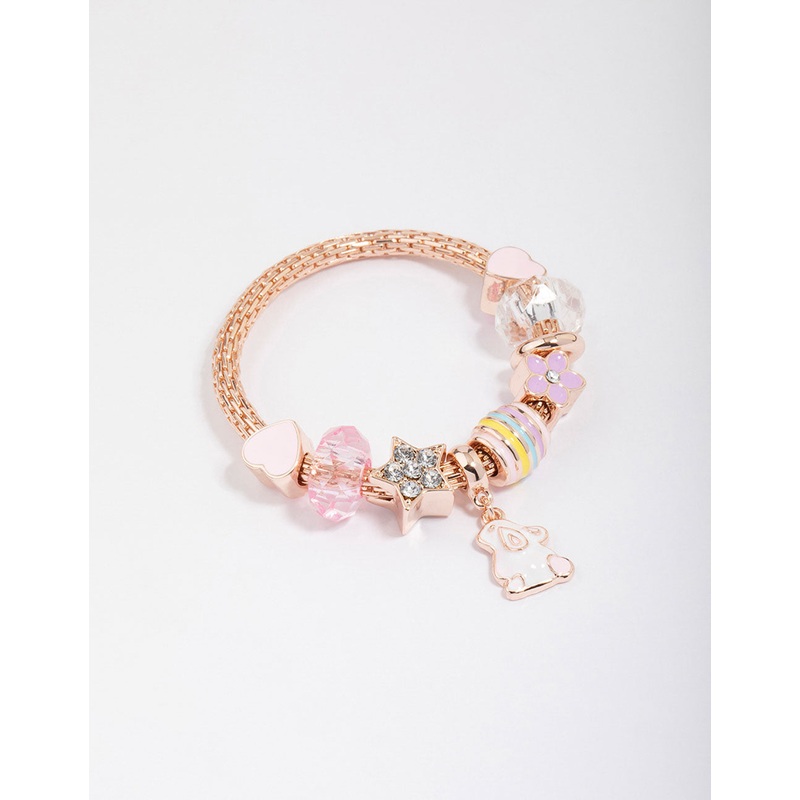 Kids Rose Gold Bunny Charm Stretch Bracelet