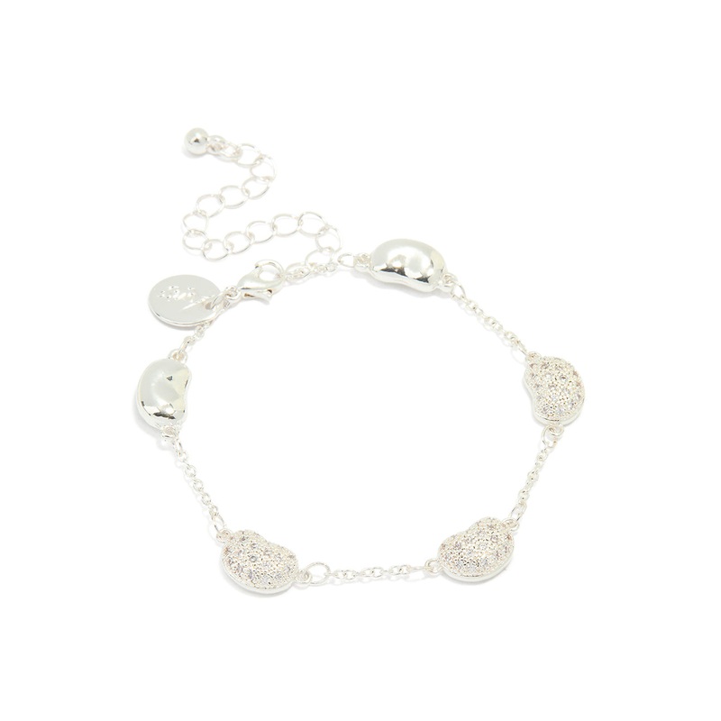 Silver Plated Brass  Cubic Zirconia Pebble Charm Bracelet