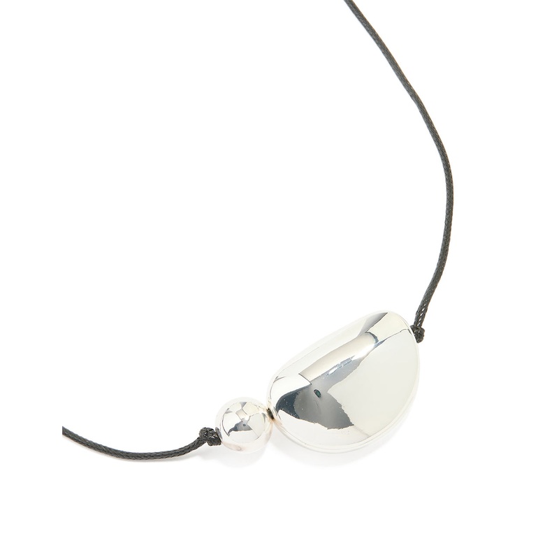 Silver Plated Pebble Cord Large Pendant Necklace